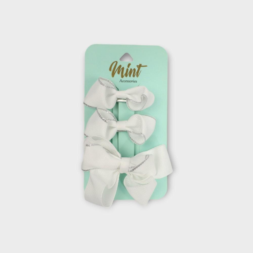 White Bow Hair Pin (Pack Of 3) - Ourkids - MINT