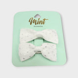 White Bow Hair Pin With Silver Dots (Pack Of 2) - Ourkids - MINT