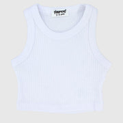 White Cropped Ribbed Tank Top - Ourkids - Playmore