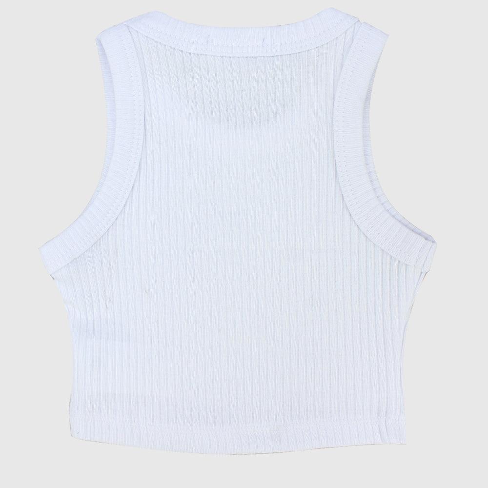 White Cropped Ribbed Tank Top - Ourkids - Playmore