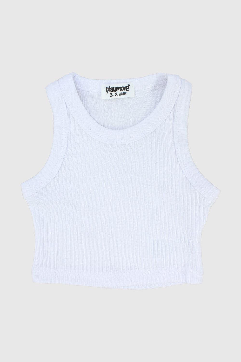 White Cropped Ribbed Tank Top - Ourkids - Playmore