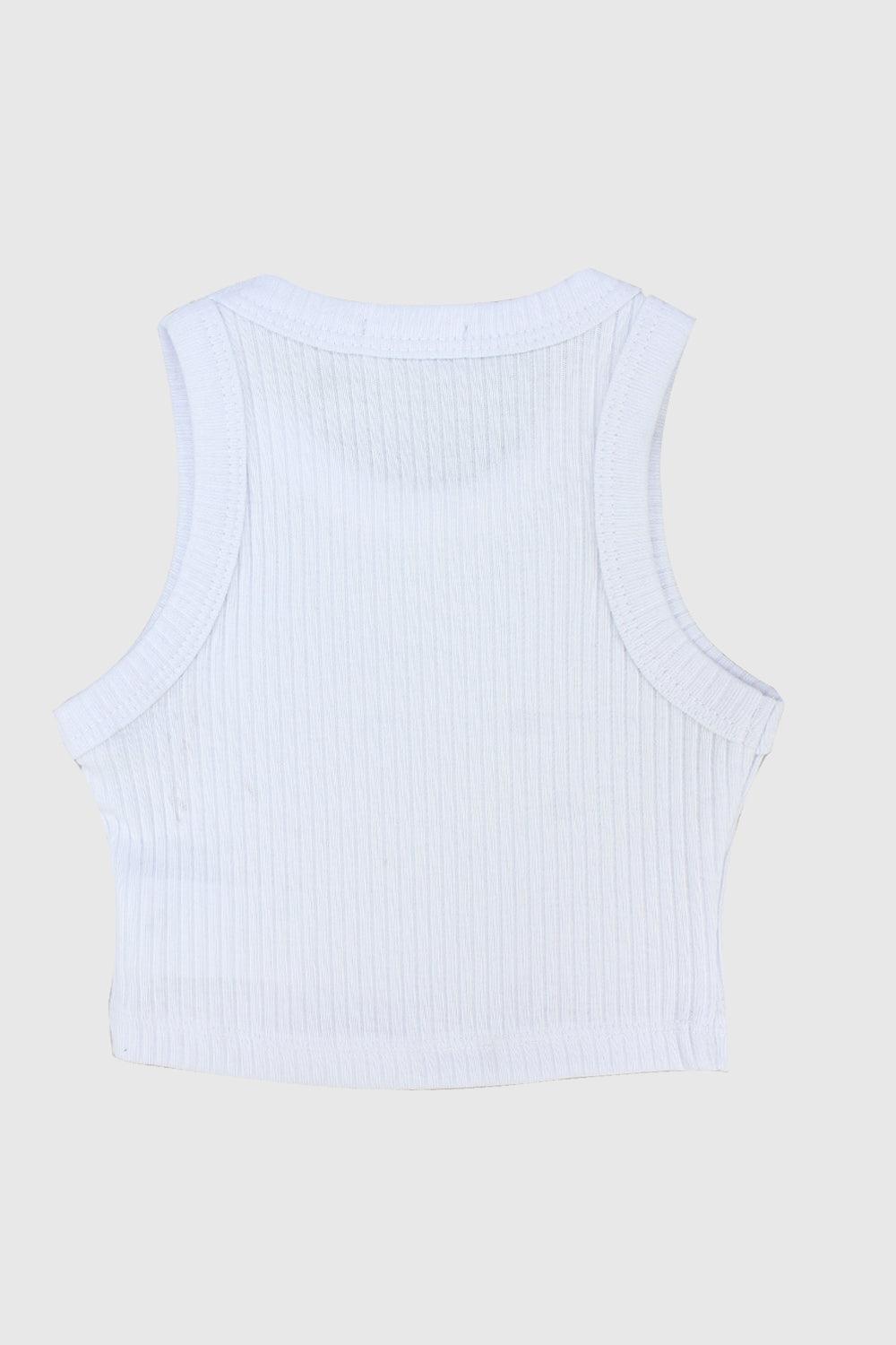 White Cropped Ribbed Tank Top - Ourkids - Playmore