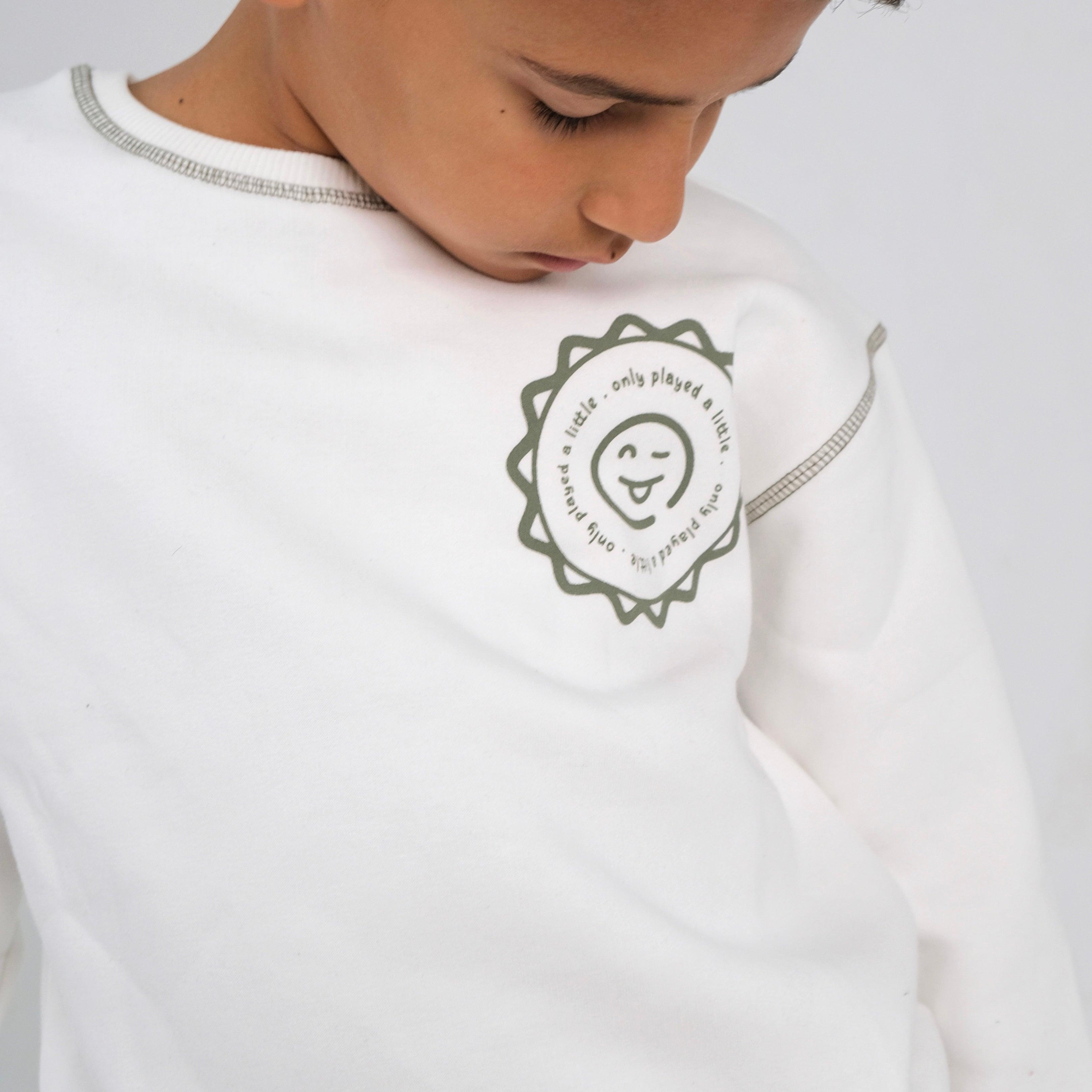 White Long-Sleeved Fleeced Sweatshirt - Ourkids - Playmore