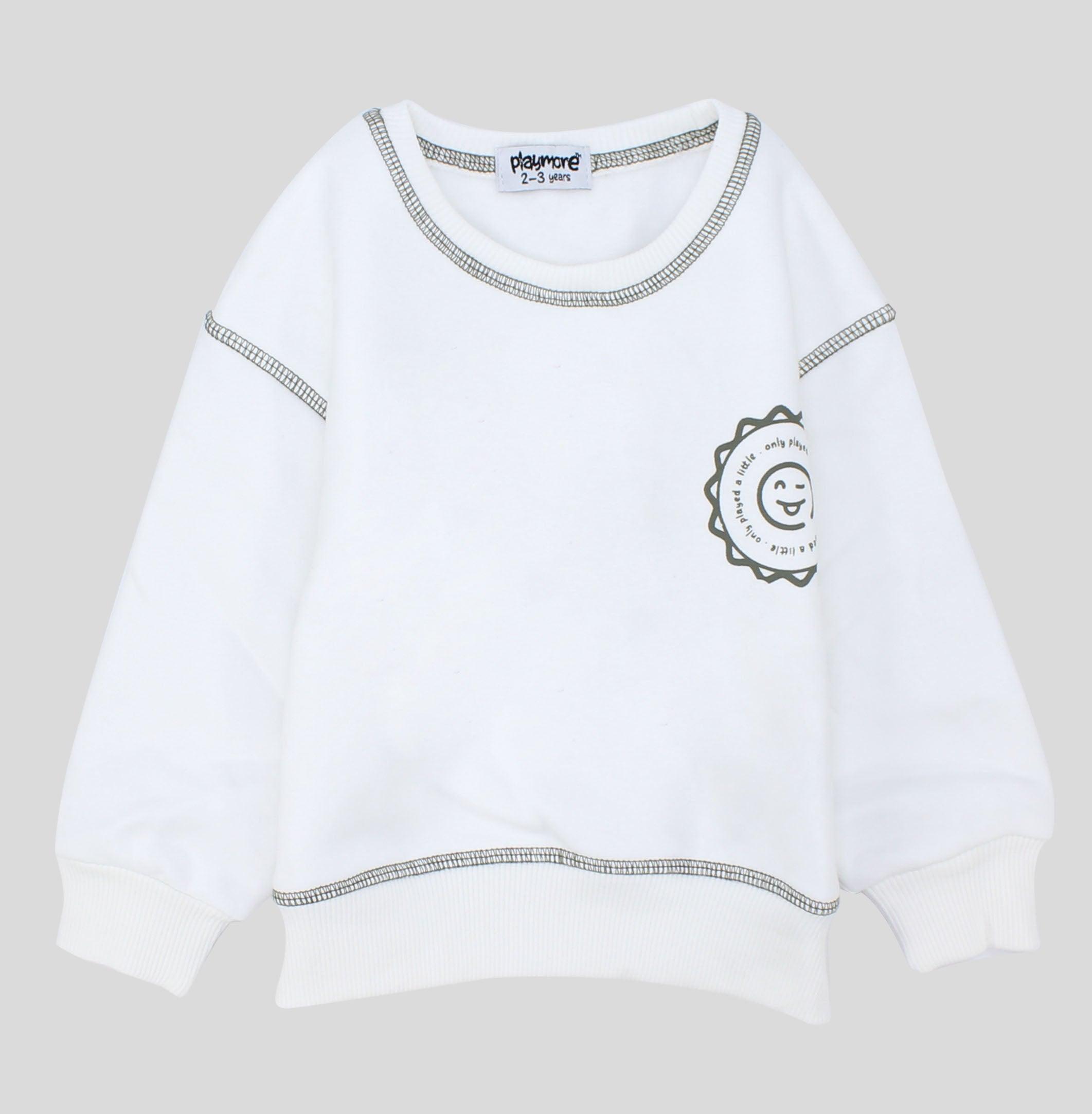 White Long-Sleeved Fleeced Sweatshirt - Ourkids - Playmore