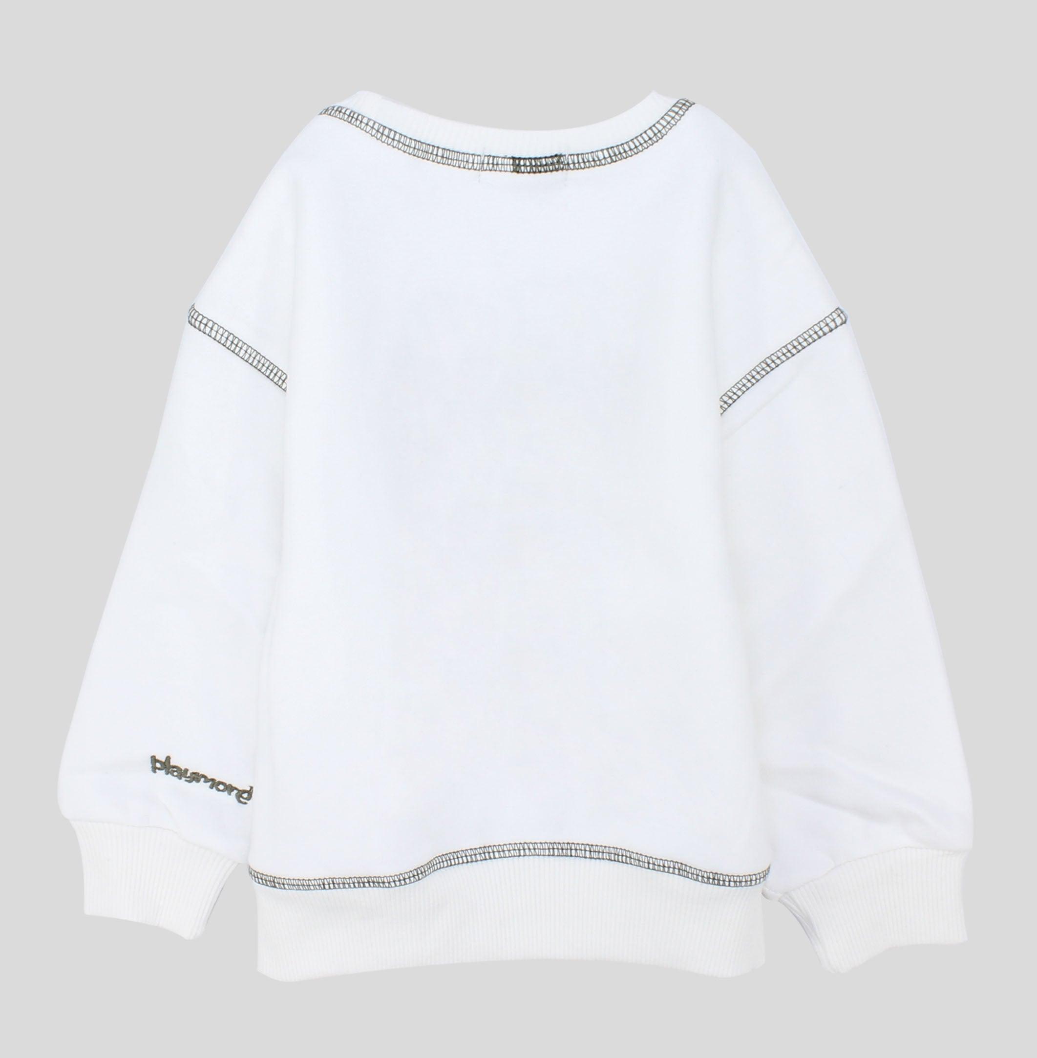 White Long-Sleeved Fleeced Sweatshirt - Ourkids - Playmore