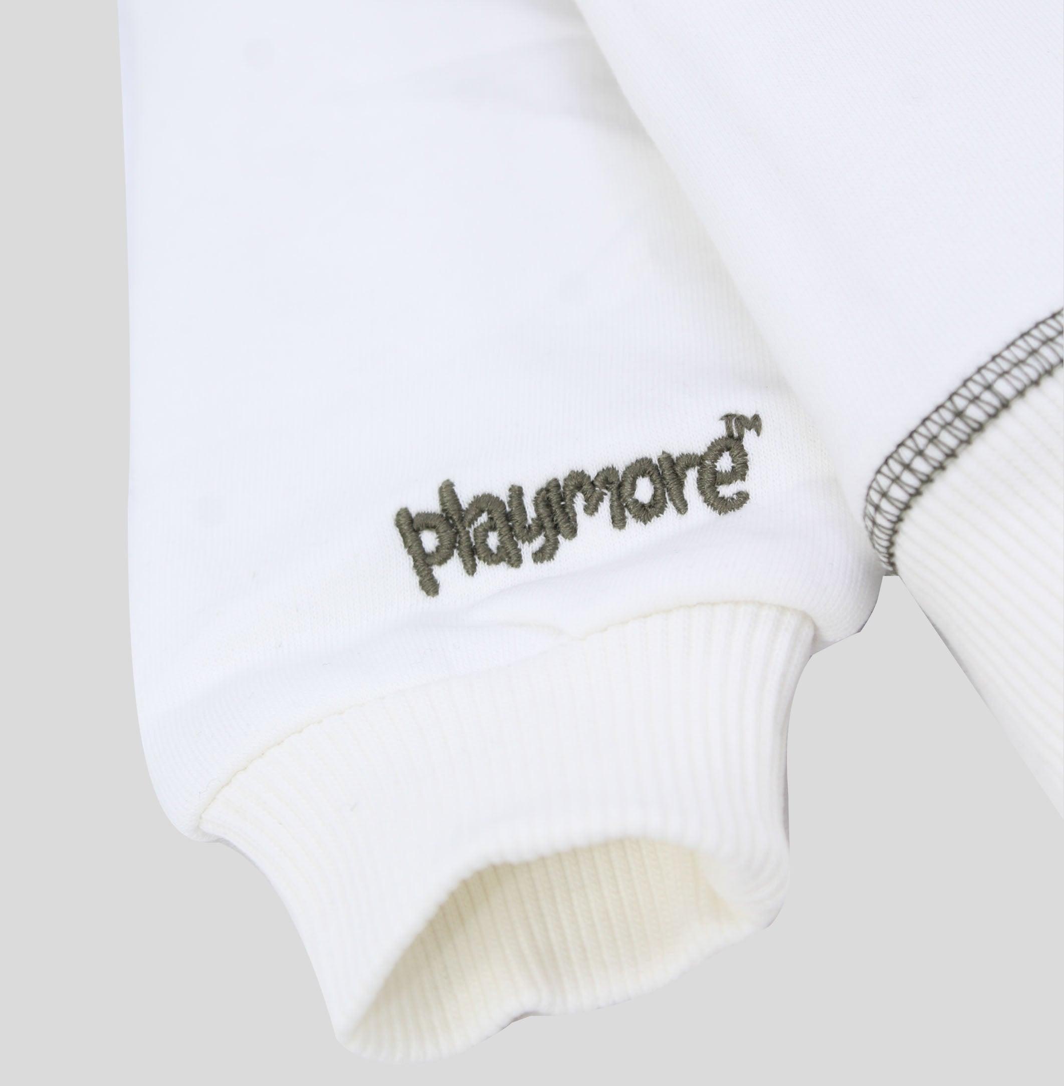 White Long-Sleeved Fleeced Sweatshirt - Ourkids - Playmore