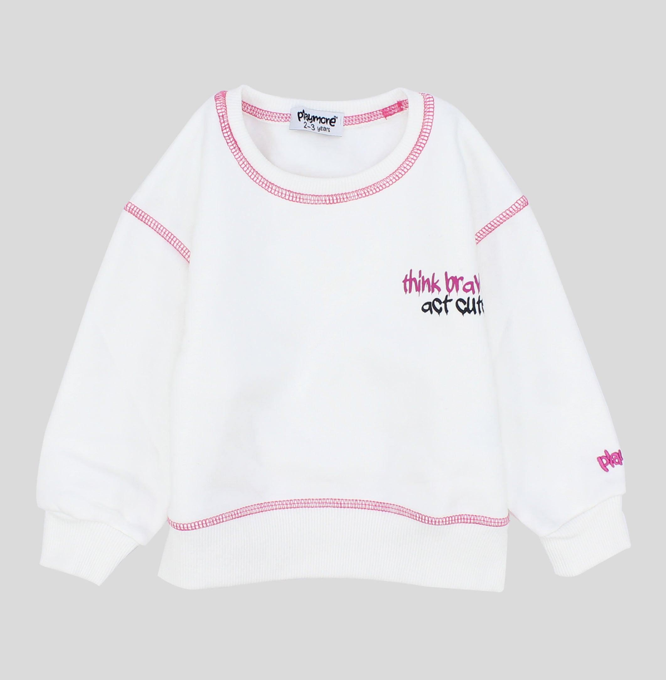 White Long-Sleeved Fleeced Sweatshirt - Ourkids - Playmore