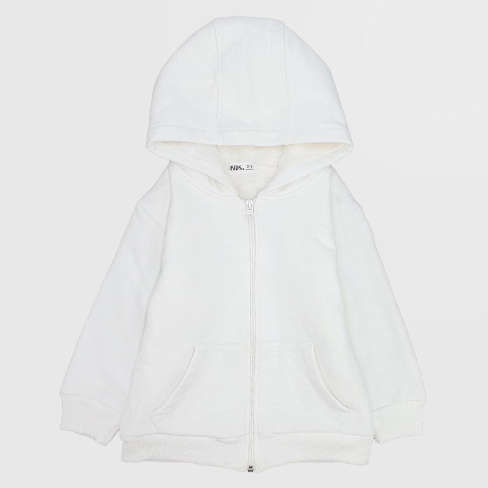 White Long-Sleeved Fleeced Zip-Up Hoodie - Ourkids - Ourkids