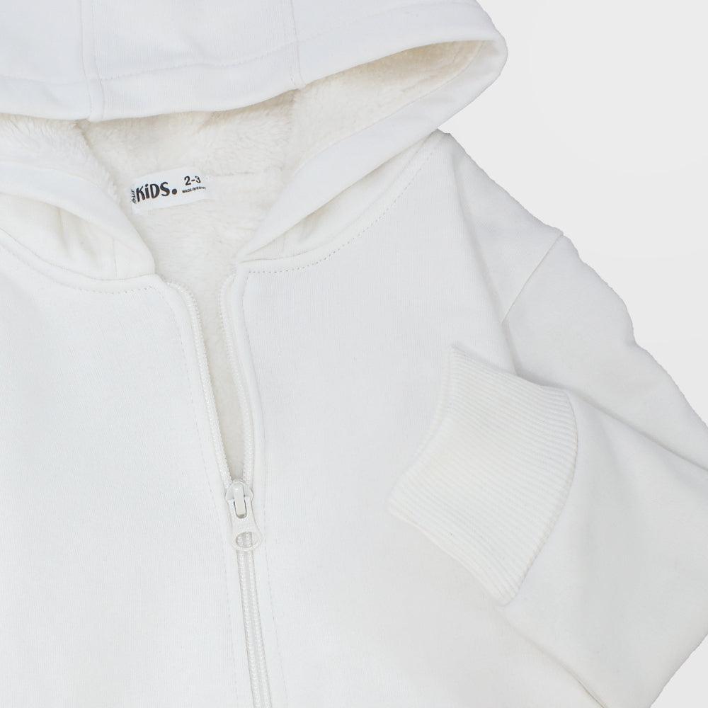 White Long-Sleeved Fleeced Zip-Up Hoodie - Ourkids - Ourkids