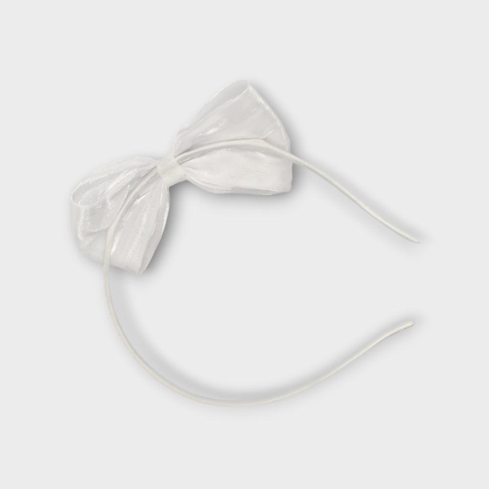 White Plastic Hair Band With A White Bow - Ourkids - TWK