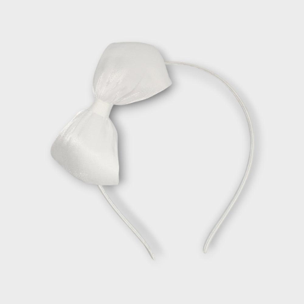 White Plastic Hair Band With A White Bow - Ourkids - TWK