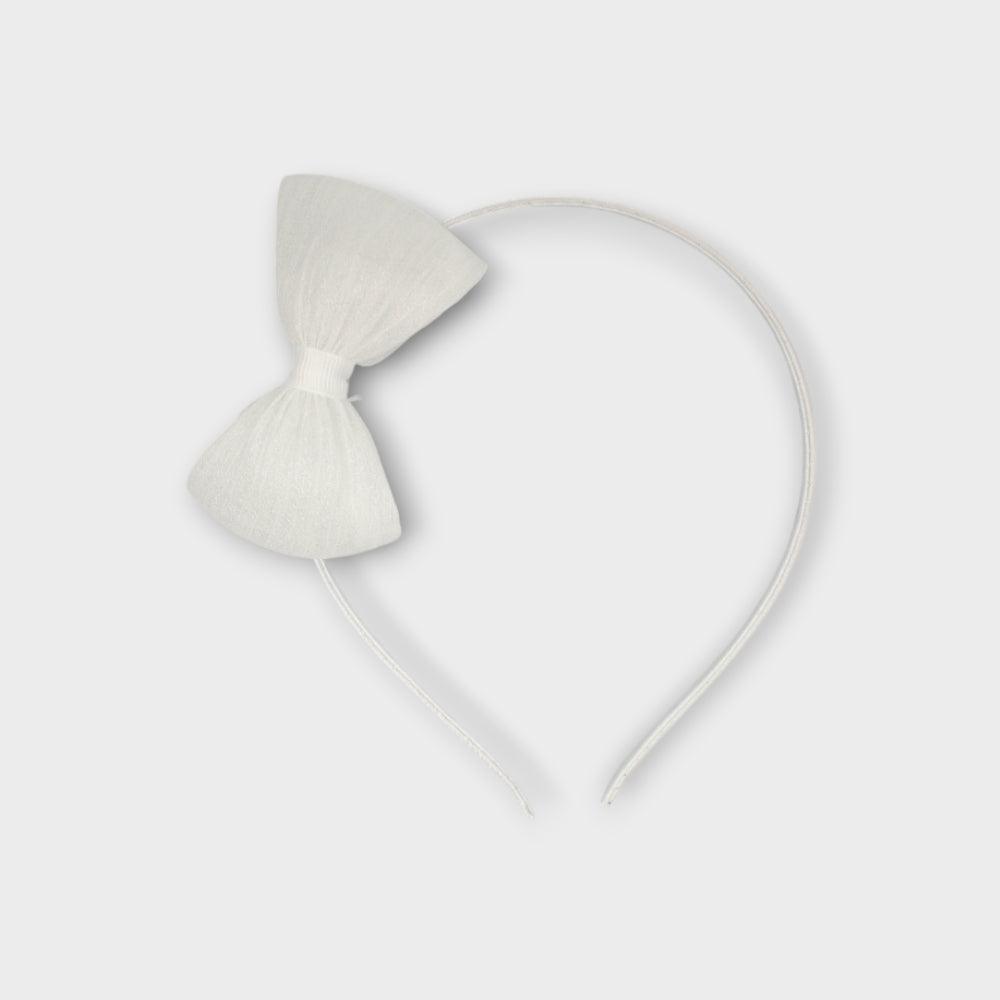 White Plastic Hair Band With A White Bow - Ourkids - TWK