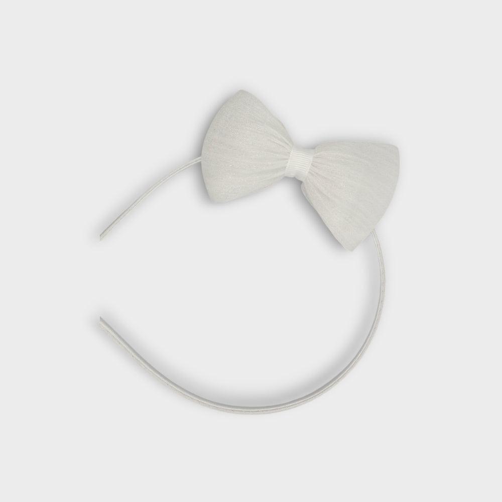 White Plastic Hair Band With A White Bow - Ourkids - TWK