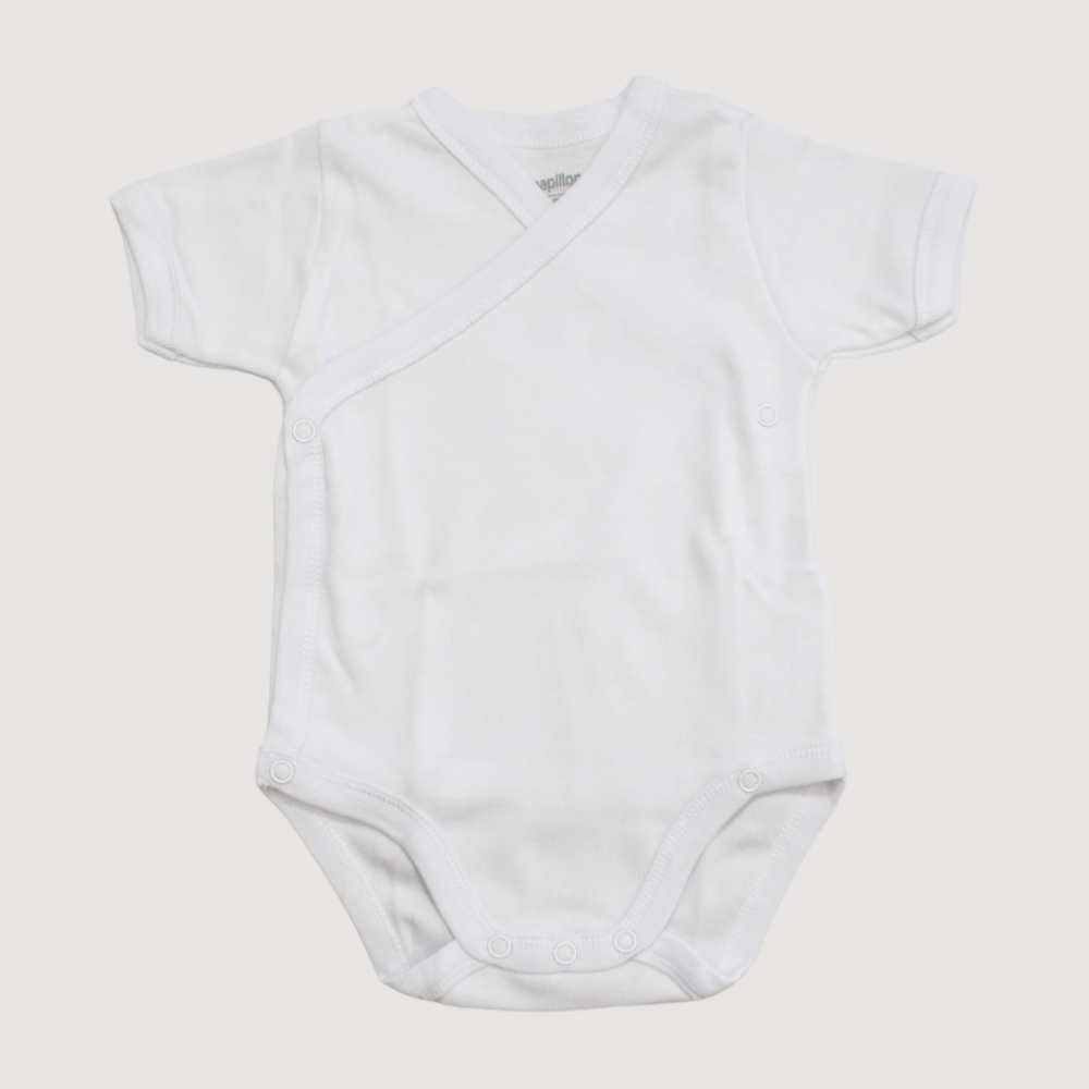 White Short-Sleeved Wrap Over Bodysuit - Ourkids - Papillion