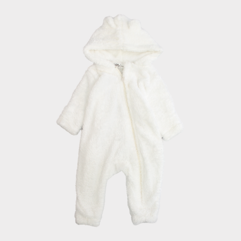 White Teddy Fleeced Hooded Onesie - Ourkids - Ourkids