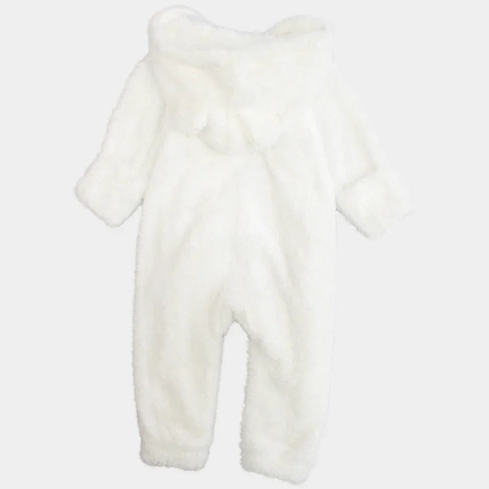 Buy White Teddy Fleeced Hooded Onesie by Ourkids from Ourkids