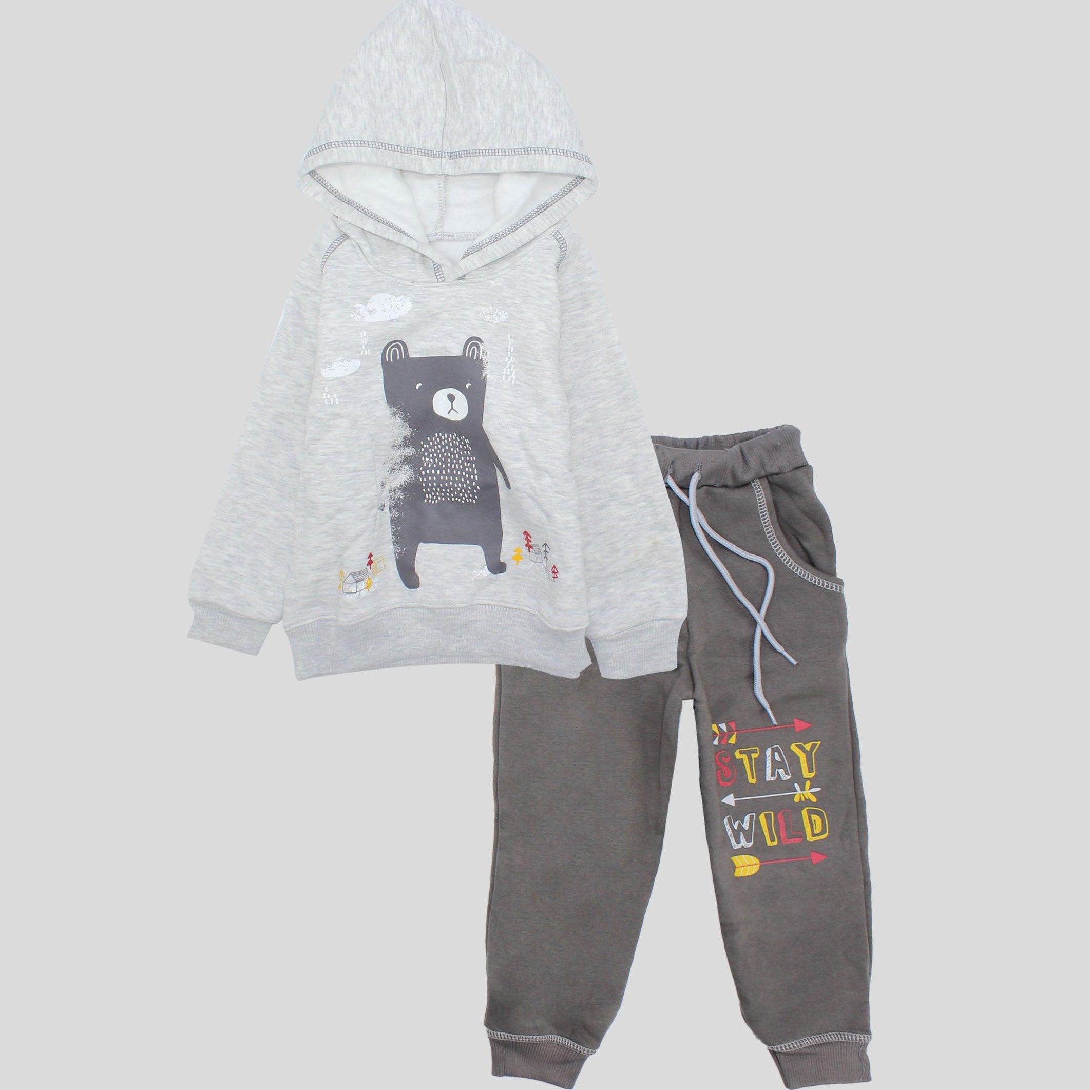 Wild Bear Long-Sleeved Fleeced Hooded Pajama - Ourkids - JOKY