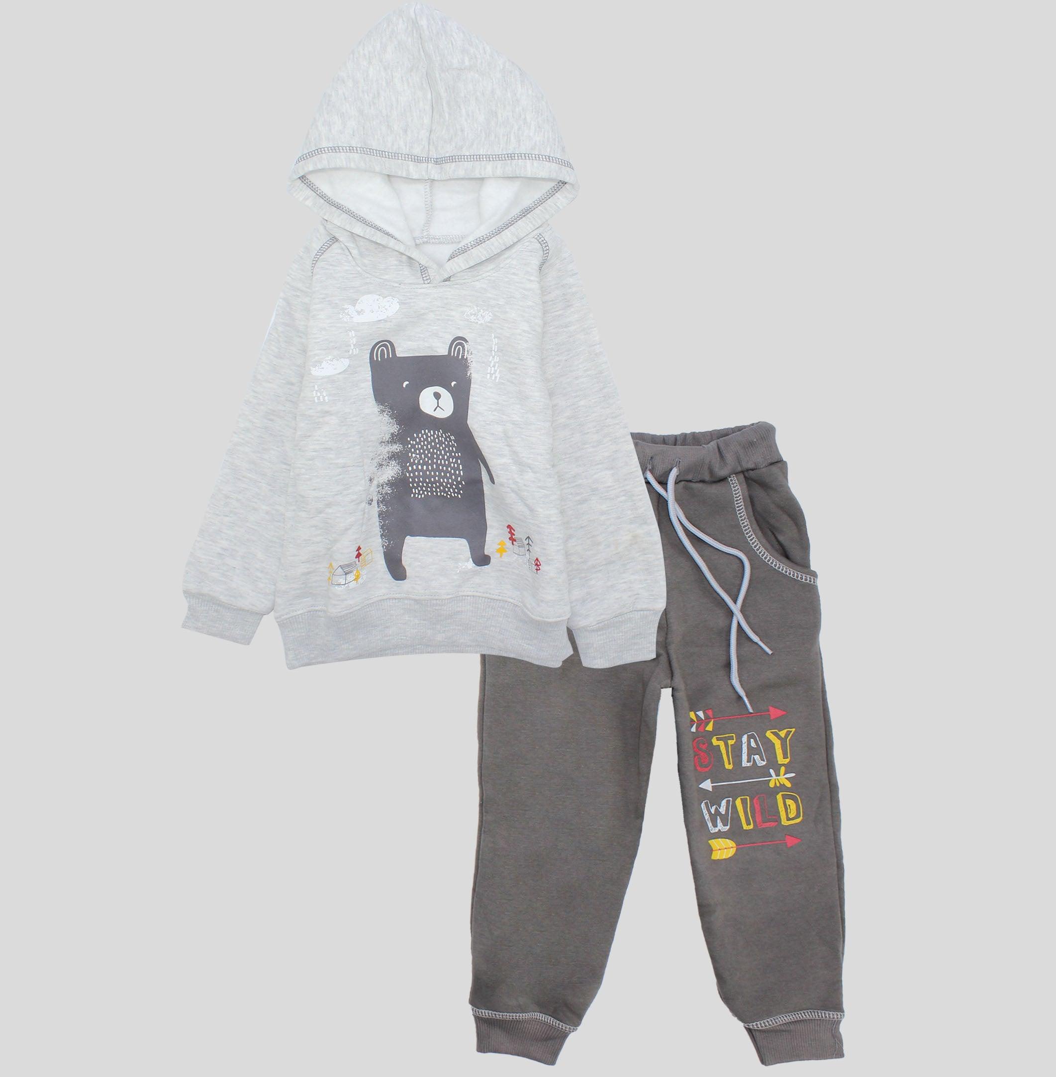 Wild Bear Long-Sleeved Fleeced Hooded Pajama - Ourkids - JOKY