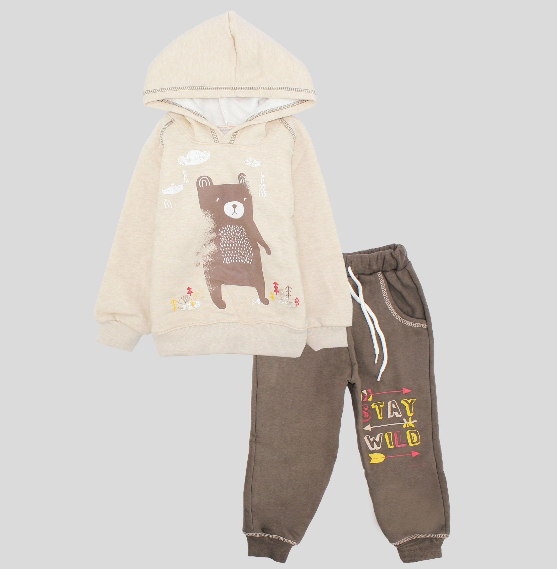 Wild Bear Long-Sleeved Fleeced Hooded Pajama - Ourkids - JOKY