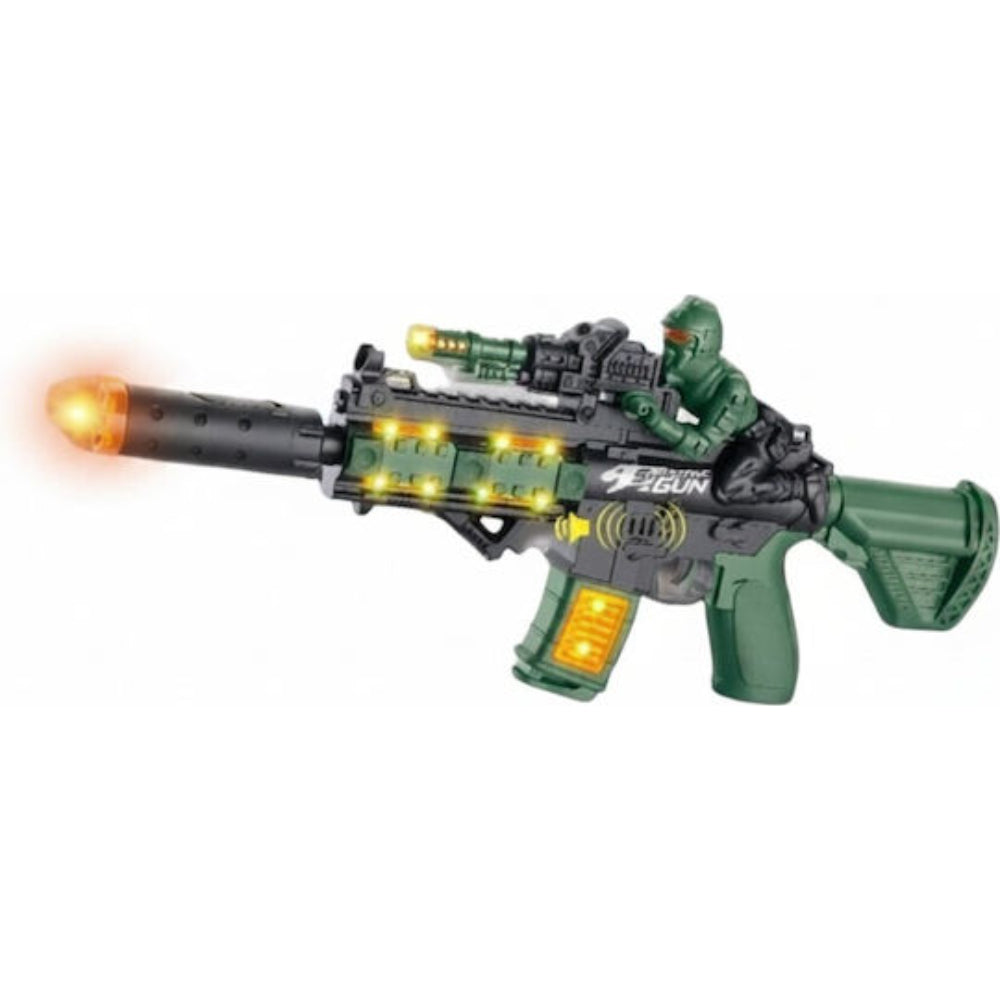 Electronic Toy Blaster with Figure, Lights & Sound – Green & Black