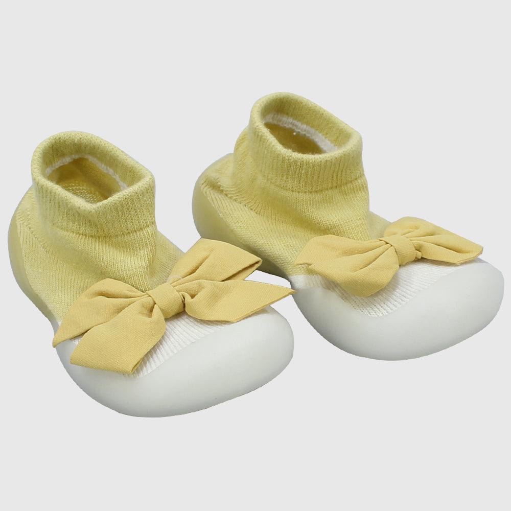 YELLOW BOW GRIPPER SLIPPER WINTER THICK COTTON BABY SOCKS - Ourkids - Bella Bambino