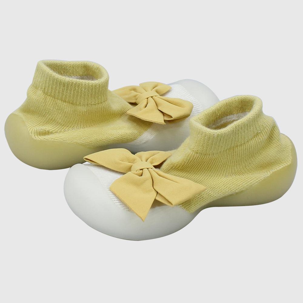YELLOW BOW GRIPPER SLIPPER WINTER THICK COTTON BABY SOCKS - Ourkids - Bella Bambino