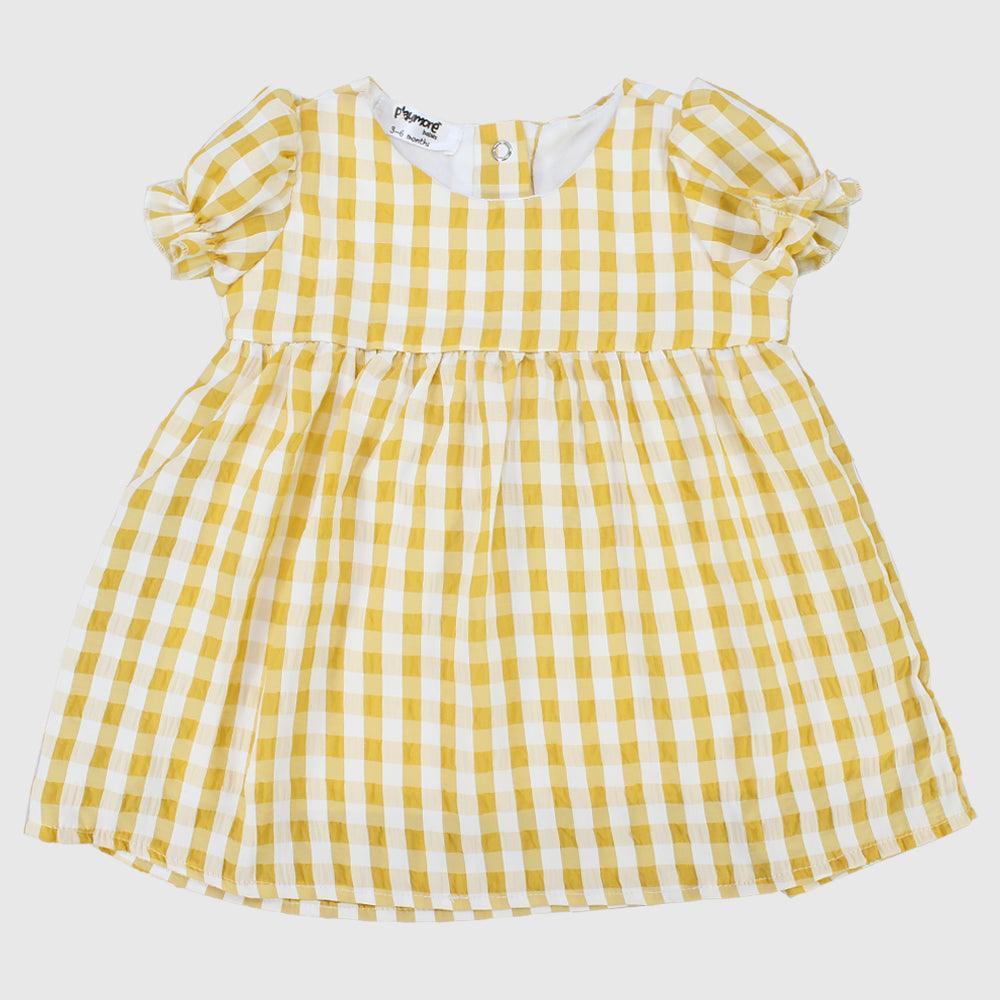 Yellow Checkered Short-Sleeved Dress - Ourkids - Playmore