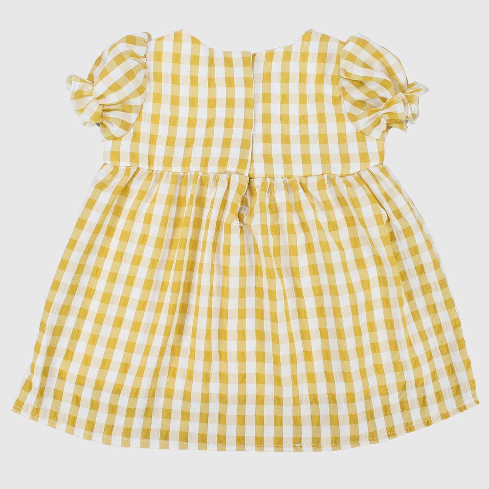 Yellow Checkered Short-Sleeved Dress - Ourkids - Playmore