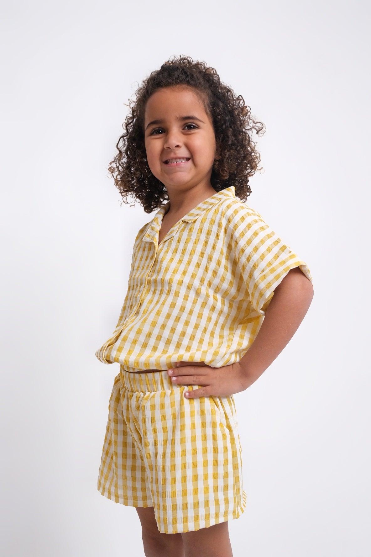 Yellow Checkered Short-Sleeved Shirt - Ourkids - Playmore