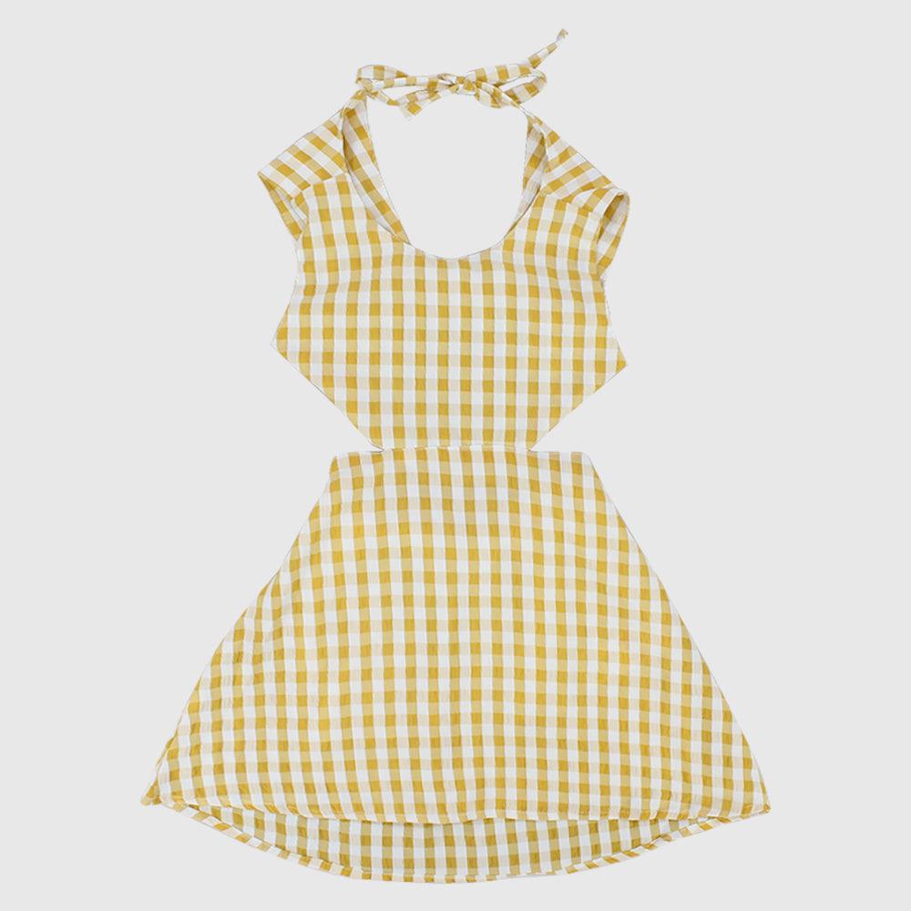 Yellow Checkered Sleeveless Dress - Ourkids - Playmore