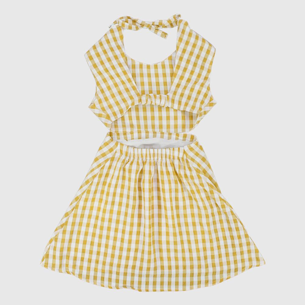 Yellow Checkered Sleeveless Dress - Ourkids - Playmore