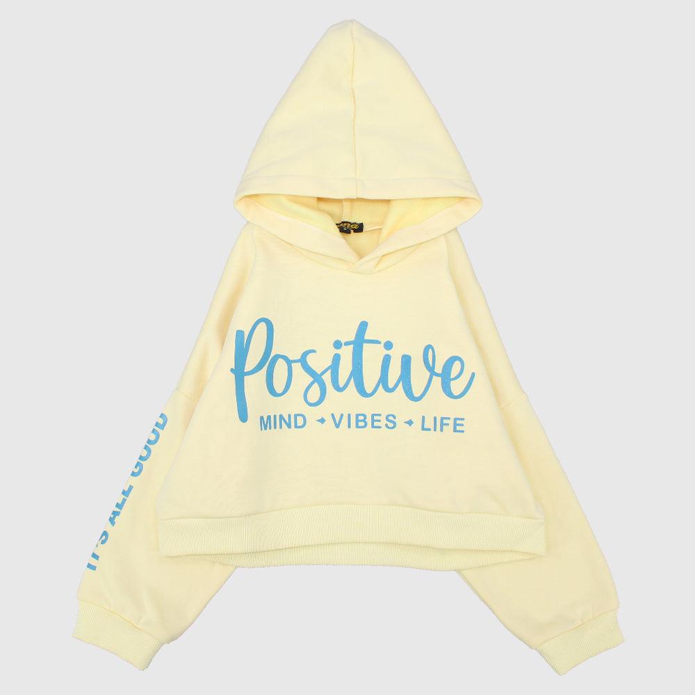 Yellow Positive Long-Sleeved Fleeced Cropped Hoodie - Ourkids - Nina Kids