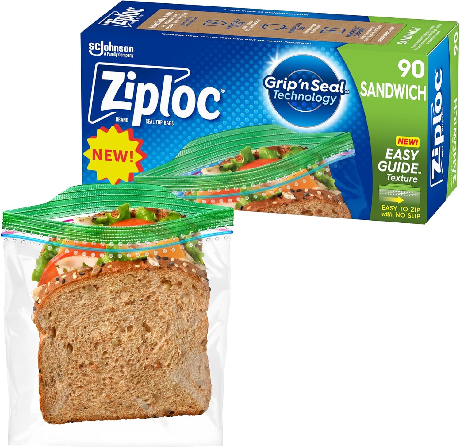 Ziploc Sandwich Bags, Easy Open Tabs, 90 Count, Clear - Ourkids - OKO