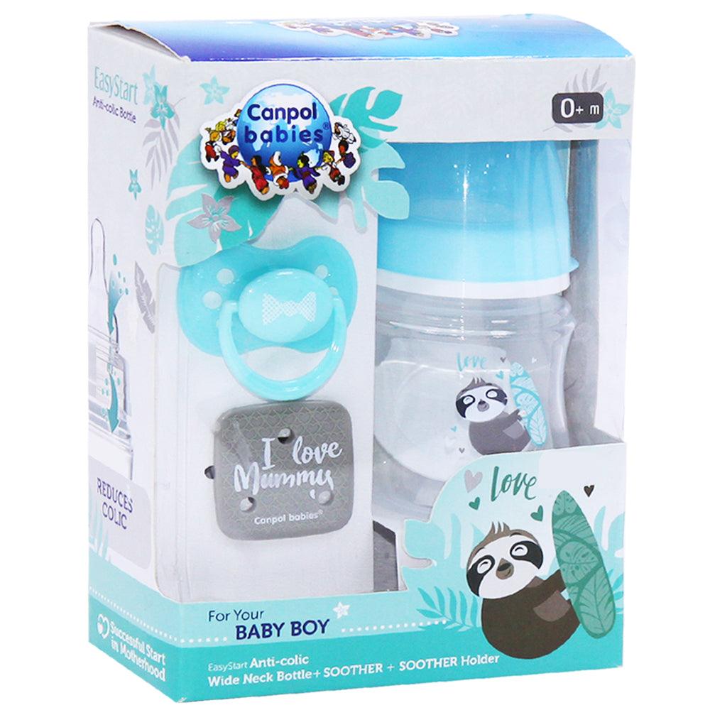 CANPOL BABIES Bottle Anti-Colic EasyStart + Soother + Safety Clip - Blue - Ourkids - Canpol Babies