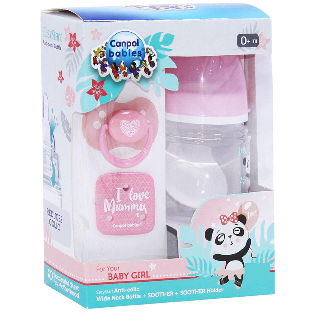 CANPOL BABIES Bottle Anti-Colic EasyStart + Soother + Safety Clip - Pink - Ourkids - Canpol Babies