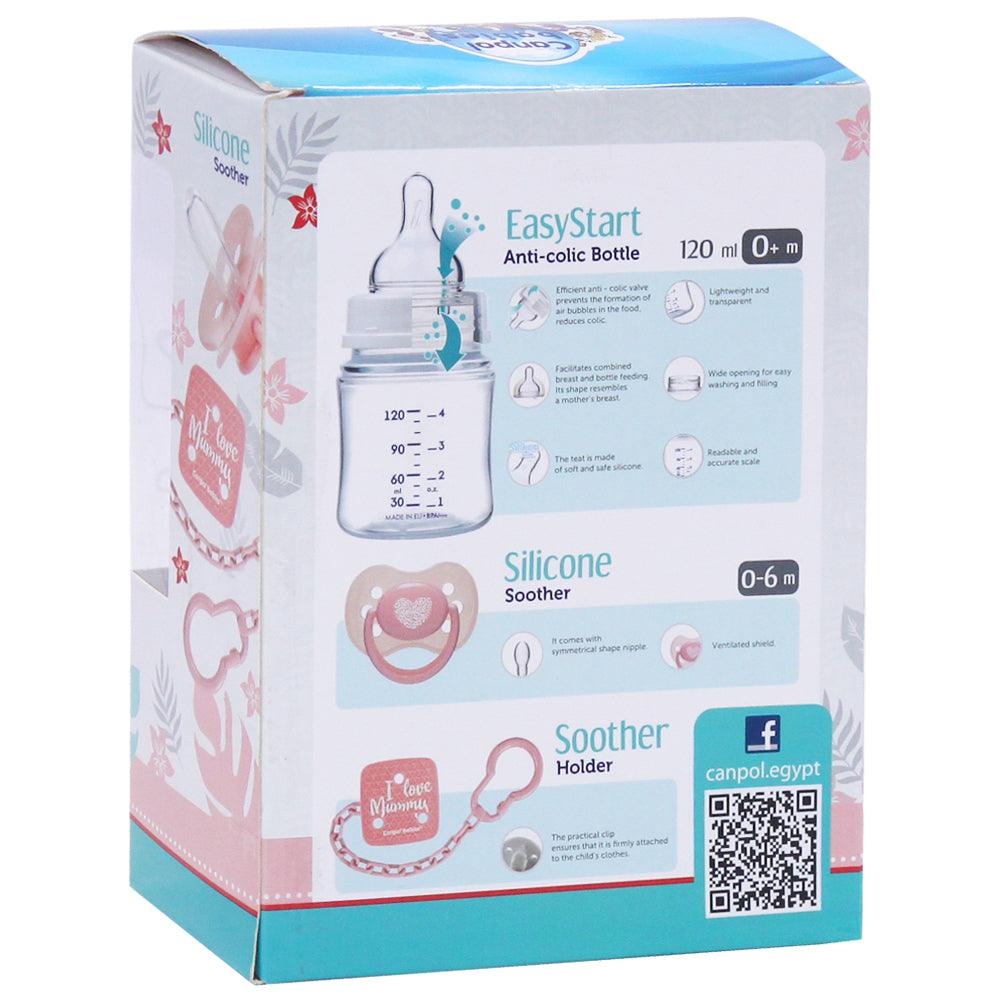 CANPOL BABIES Bottle Anti-Colic EasyStart + Soother + Safety Clip - Pink - Ourkids - Canpol Babies