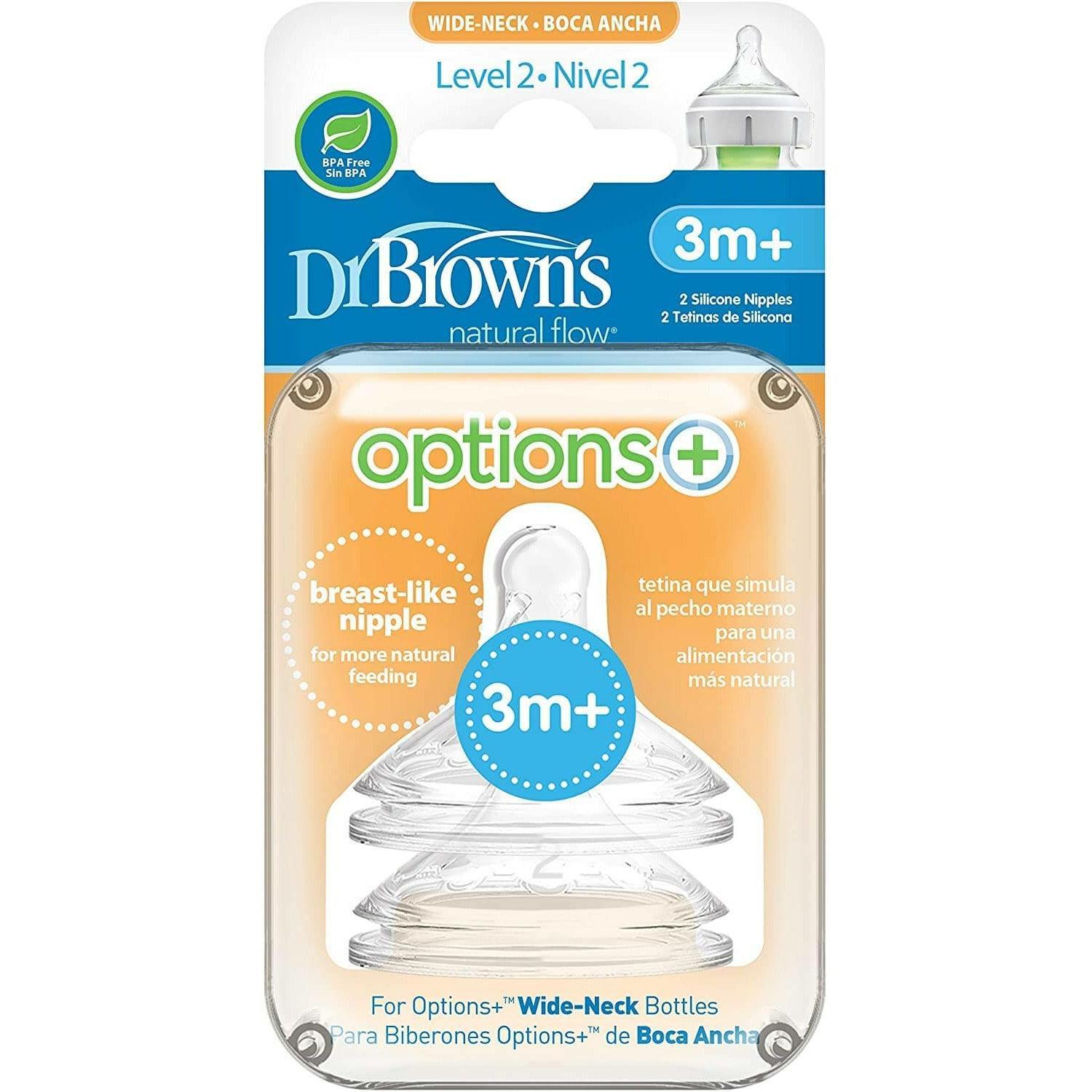 Dr Browns Wide-Neck Options + Level 2 Teats, Pack of 2 - Ourkids - Dr. Brown's