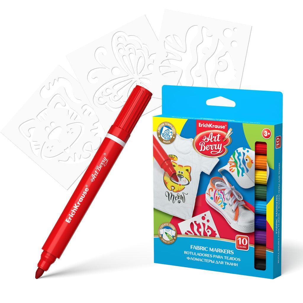 Buy Fabric markers ArtBerry® 10 colors with 3 template cards by Erich